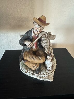 Hand-Painted Rustic Fiddler Figurine in Brown and Black